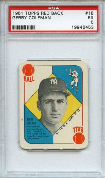 1951 Topps Red Back 18 Gerry Coleman PSA EX 5