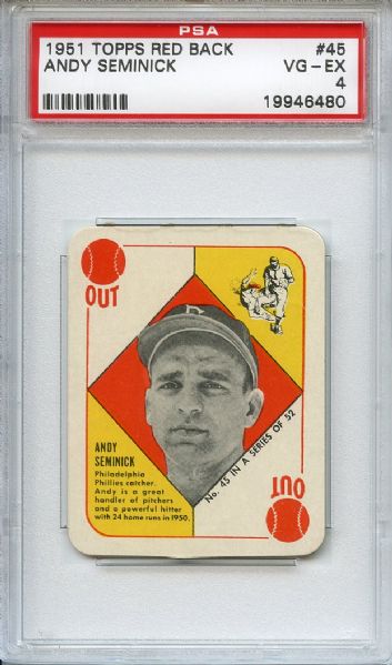 1951 Topps Red Back 45 Andy Seminick PSA VG-EX 4