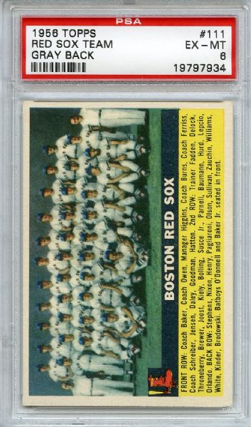 1956 Topps 111 Boston Red Sox Team Gray Back PSA EX-MT 6