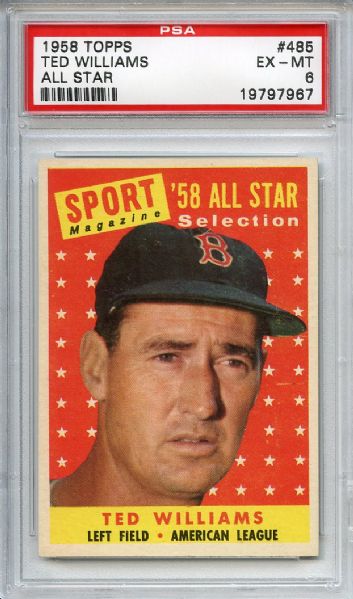 1958 Topps 485 Ted Williams All Star PSA EX-MT 6