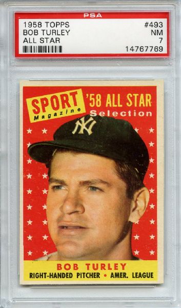 1958 Topps 493 Bob Turley All Star PSA NM 7
