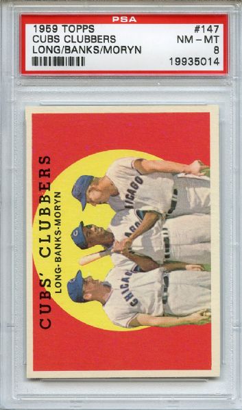 1959 Topps 147 Cubs Clubbers Ernie Banks PSA NM-MT 8