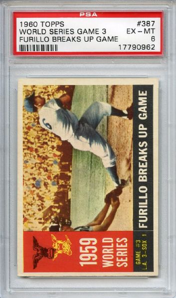 1960 Topps 387 World Series Game 3 Furillo Breaks Up Game PSA EX-MT 6