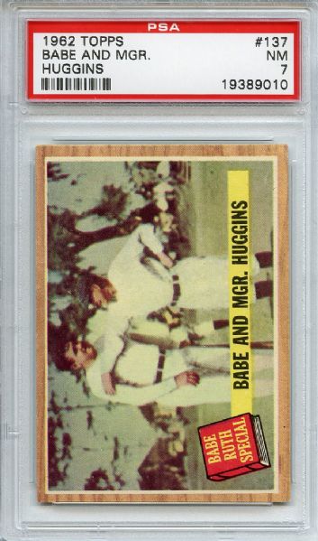 1962 Topps 137 Babe Ruth and Manager Huggins Green Tint PSA NM 7