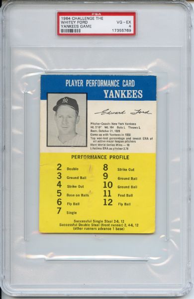 1964 Challenge The Yankees Game Whitey Ford PSA VG-EX 4