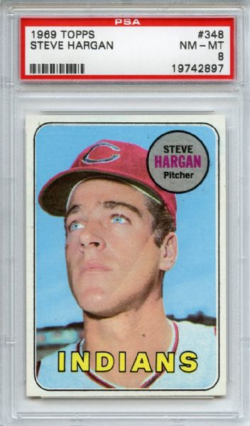 1969 Topps 348 Steve Hargan PSA NM-MT 8