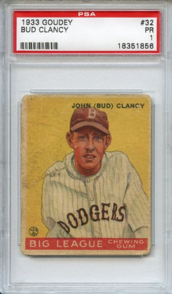1933 Goudey 32 Bud Clancy PSA PR 1