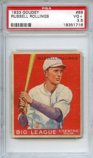 1933 Goudey 88 Russell Rollings PSA VG+ 3.5