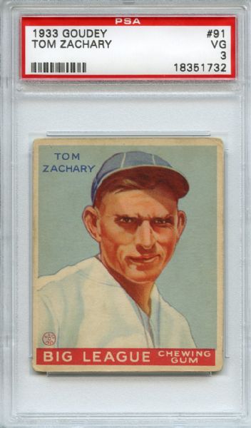 1933 Goudey 91 Tom Zachary PSA VG 3