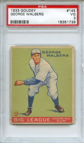 1933 Goudey 145 George Walberg PSA VG 3
