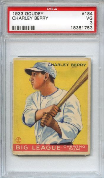 1933 Goudey 184 Charley Berry PSA VG 3