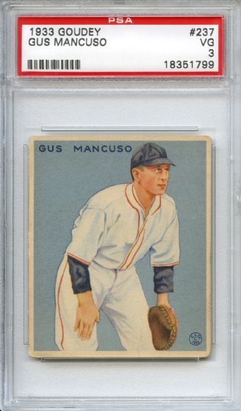 1933 Goudey 237 Gus Mancuso PSA VG 3