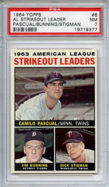 1964 Topps 6 AL Strikeout Leaders Bunning PSA NM 7