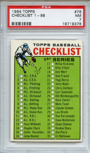 1964 Topps 76 1st Series Checklist PSA NM 7