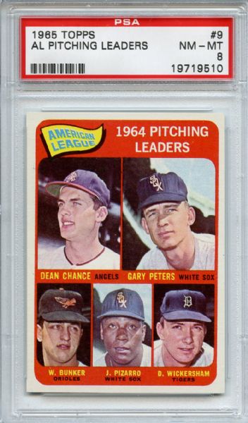 1965 Topps 9 AL Pitching Leaders PSA NM-MT 8