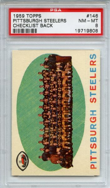 1959 Topps 146 Pittsburgh Steelers Checklist PSA NM-MT 8