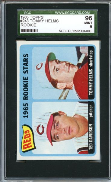1965 Topps 243 Tommy Helms Rookie SGC MINT 96 / 9