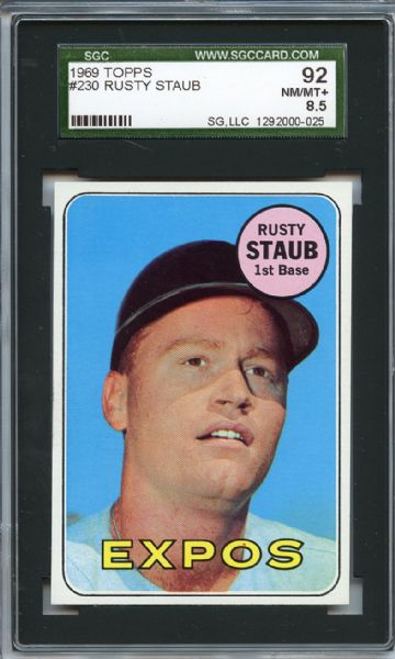 1969 Topps 230 Rusty Staub SGC NM/MT+ 92 / 8.5
