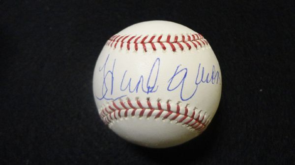 Hank Aaron Signed OML Baseball (Light staining) Steiner