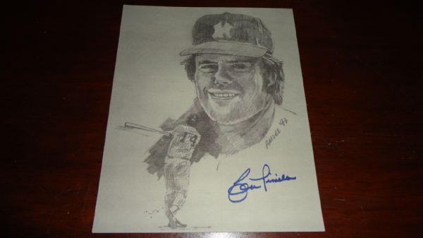 Lou Piniella Signed 8x10 Art Sketch Amore Yankees - JSA