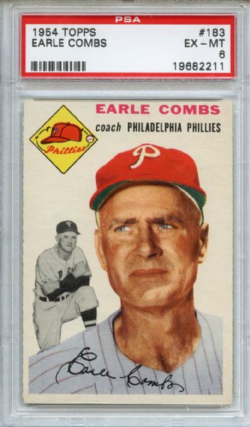 1954 Topps 183 Earle Combs PSA EX-MT 6