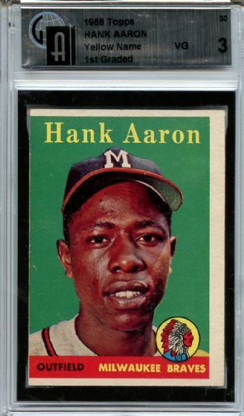 1958 Topps 30 Hank Aaron Yellow Name GAI VG 3