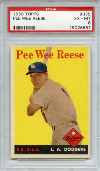 1958 Topps 375 Pee Wee Reese PSA EX-MT 6
