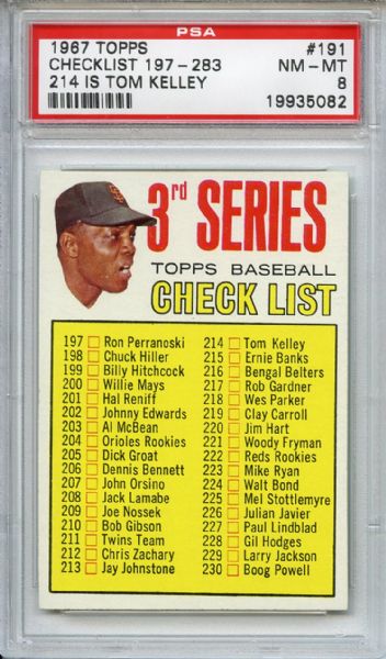 1967 Topps 191 3rd Series Checklist Willie Mays PSA NM-MT 8