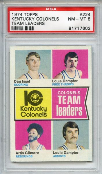 1974 Topps 224 Kentucky Colonels Leaders Issel Gilmore PSA NM-MT 8
