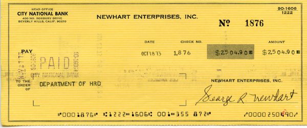 George Newhart Signed Check