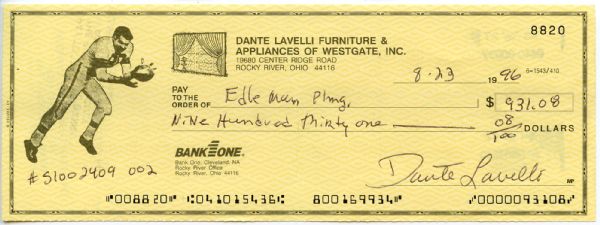 Dante Lavelli Signed Check