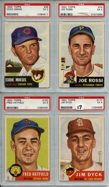 (4) 1953 Topps Baseball Lot All Graded PSA 5