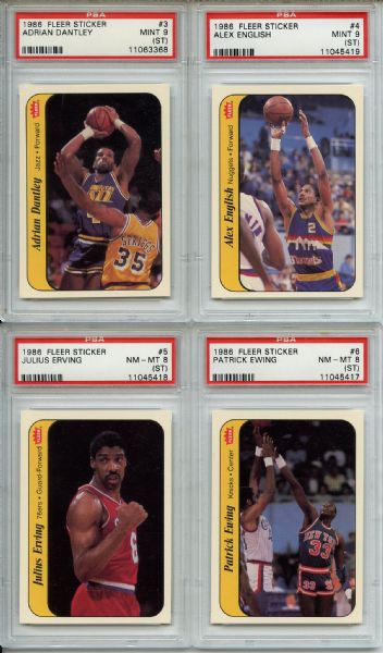 (6) 1986 Fleer Basketball Stickers Lot All PSA Graded