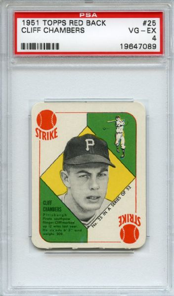 1951 Topps Red Back 25 Cliff Chambers PSA VG-EX 4