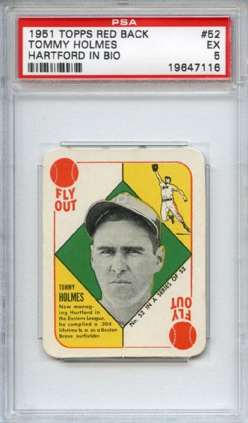 1951 Topps Red Back 52 Tommy Holmes Hartford in Bio PSA EX 5