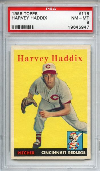 1958 Topps 118 Harvey Haddix PSA NM-MT 8