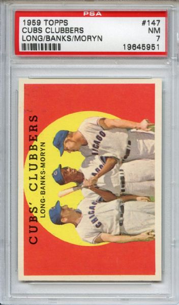 1959 Topps 147 Cubs Clubbers Ernie Banks PSA NM 7