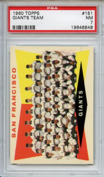1960 Topps 151 San Francisco Giants Team PSA NM 7