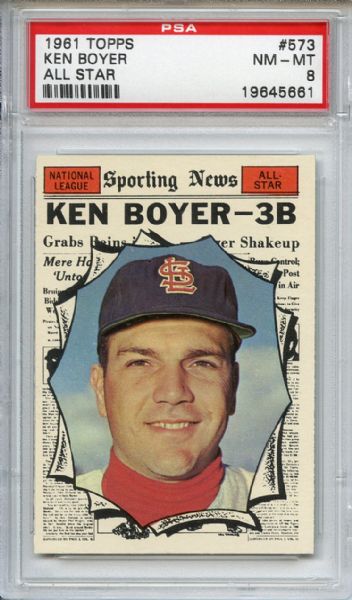 1961 Topps 573 Ken Boyer All Star PSA NM-MT 8