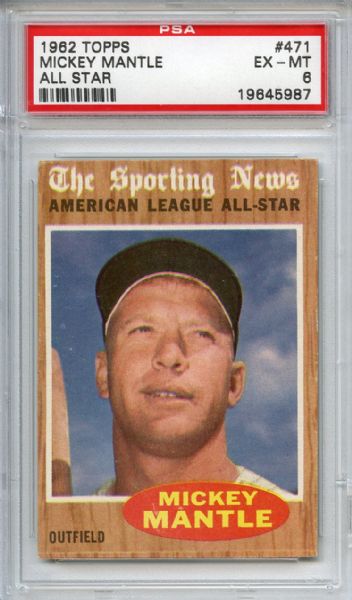1962 Topps 471 Mickey Mantle All Star PSA EX-MT 6