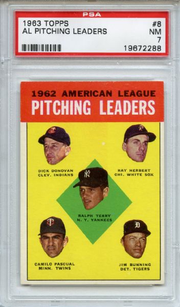 1963 Topps 8 AL Pitching Leaders Bunning PSA NM 7 