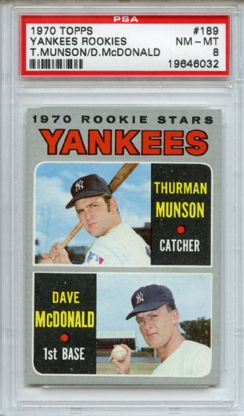 1970 Topps 189 Yankees Rookies Thurman Munson PSA NM-MT 8
