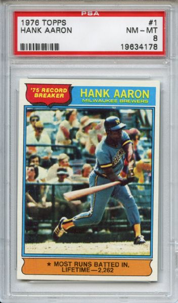1976 Topps 1 Hank Aaron Record Breaker PSA NM-MT 8