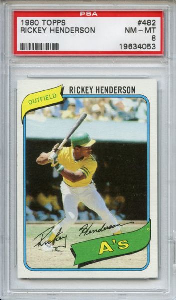 1980 Topps 482 Rickey Henderson Rookie PSA NM-MT 8