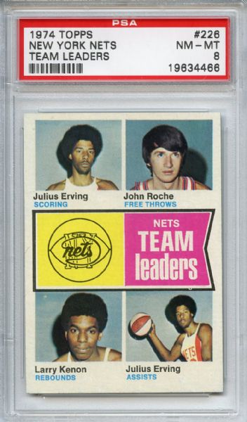 1974 Topps 226 New York Nets Team Leaders Erving PSA NM-MT 8