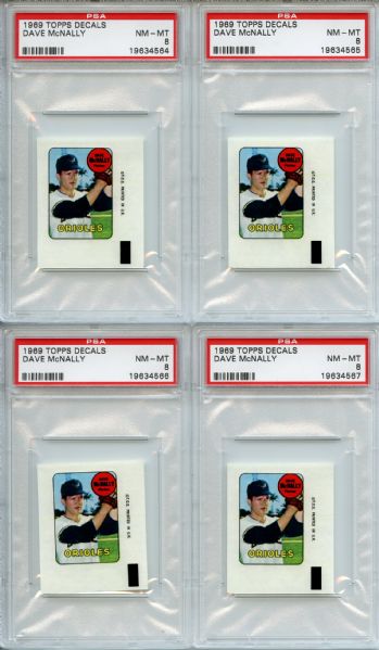 (4) 1969 Topps Decals Dave McNally PSA NM-MT 8