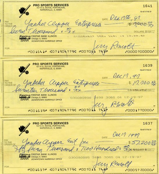 (3) Signed checks to Joe DiMaggio's company