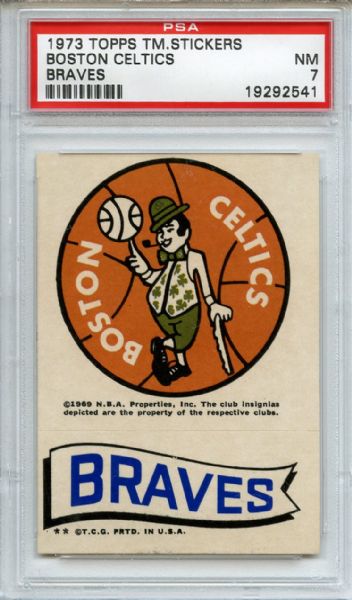 1973 Topps Team Stickers Boston Celtics Braves PSA NM 7
