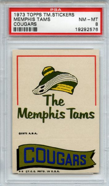 1973 Topps Team Stickers Memphis Tams Cougars PSA NM-MT 8