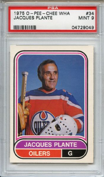 1975 O-Pee Chee WHA 34 Jacques Plante PSA MINT 9